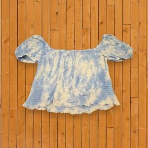 Lucky Brand NWT Blue White Sky Tie Dye Off The Shoulder Crop Top Size L